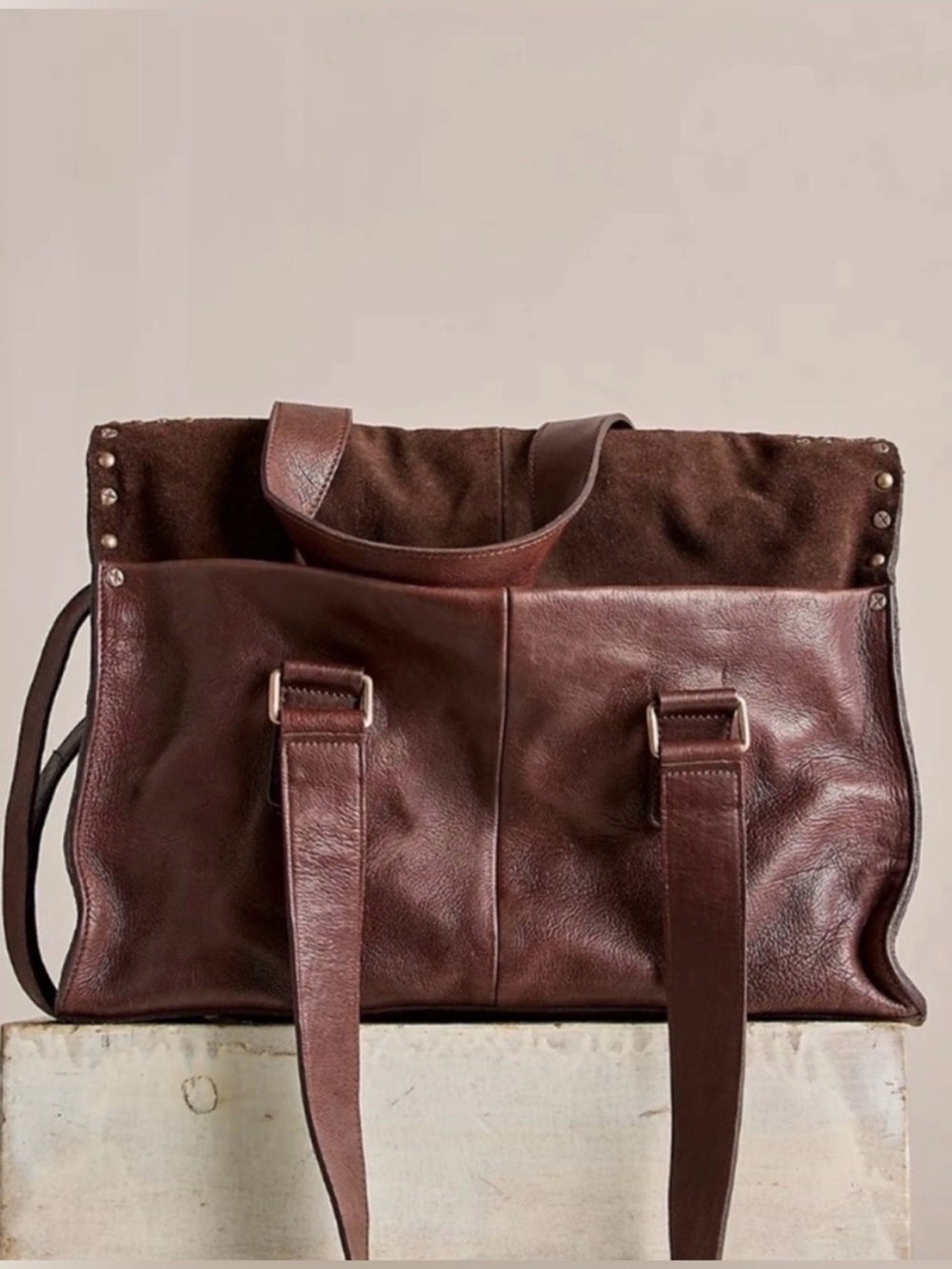 NWT FREE PEOPLE We The Free Shay Stud Tote Handbag Bag Studded Espresso Brown - Picture 4 of 13